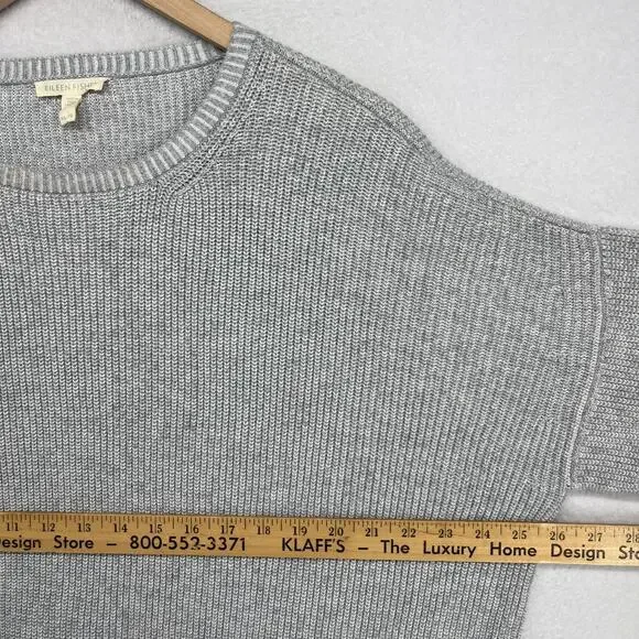 EILEEN FISHER Sweater XL Organic Cotton Shaker Knit Stitch Dolman Sleeve Gray - Picture 12 of 14